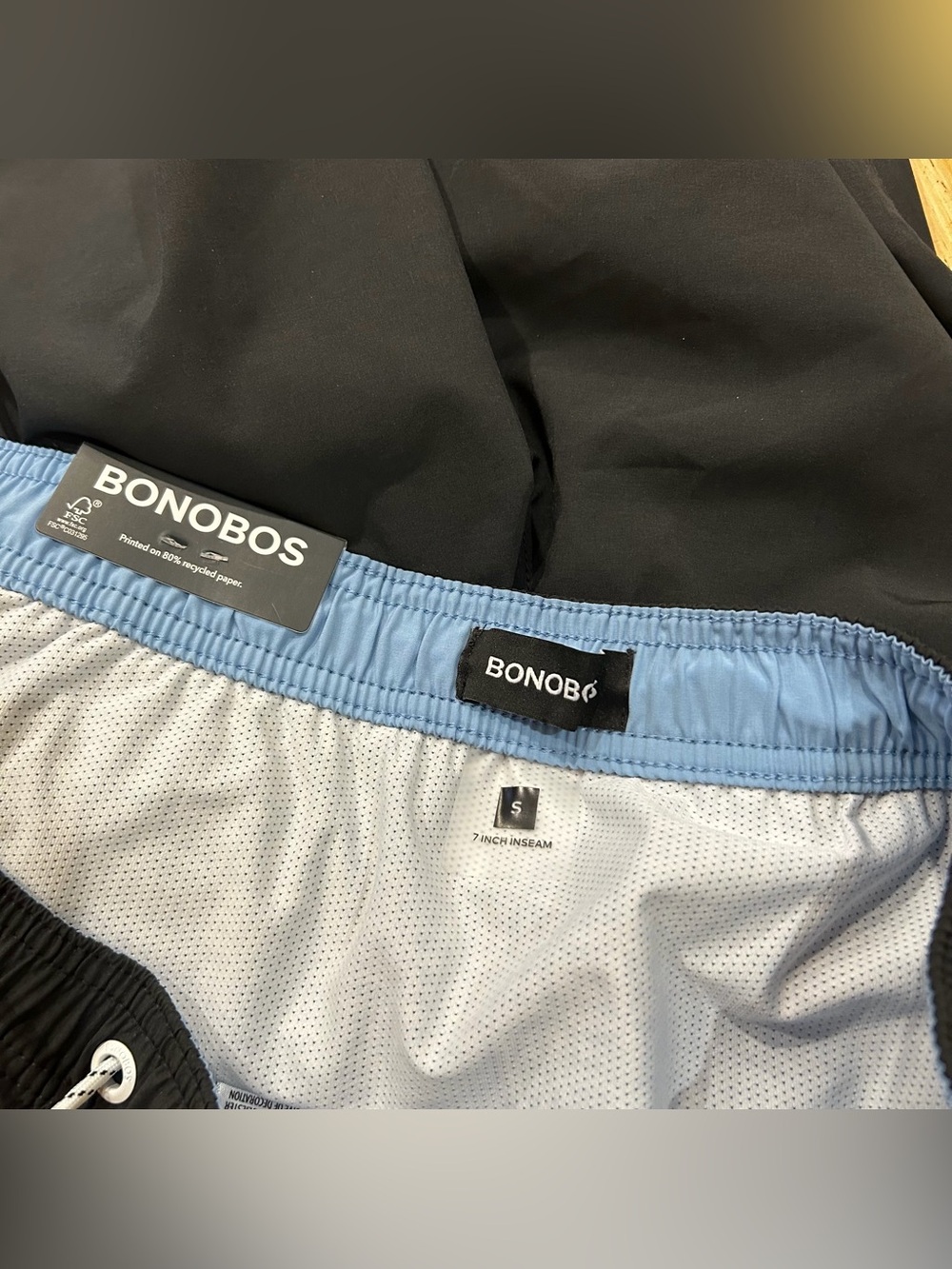 NWT Bonobos Black Swim Shorts with 7 Inch Inseam & Mesh Liner - Men’s Size Small - Picture 3 of 6